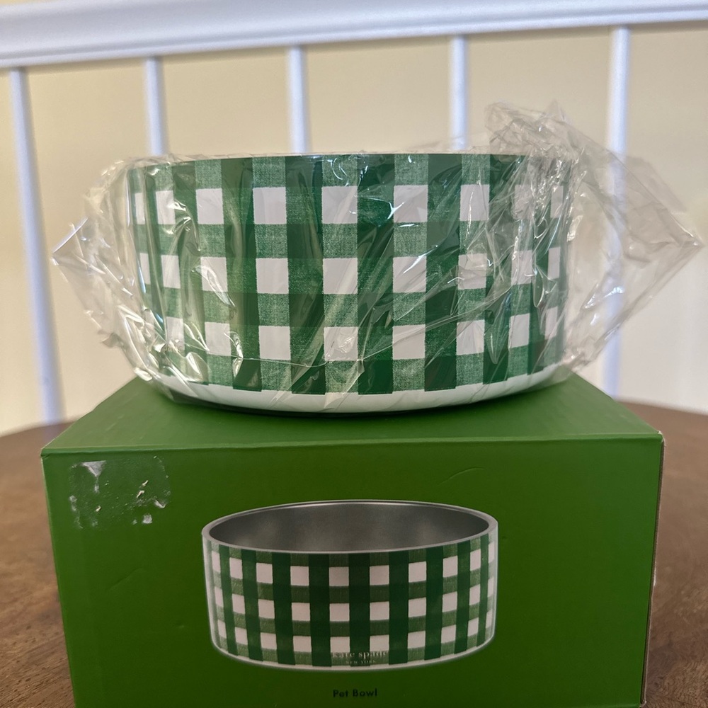 kate spade Green Gingham Ceramic Pet Bowl